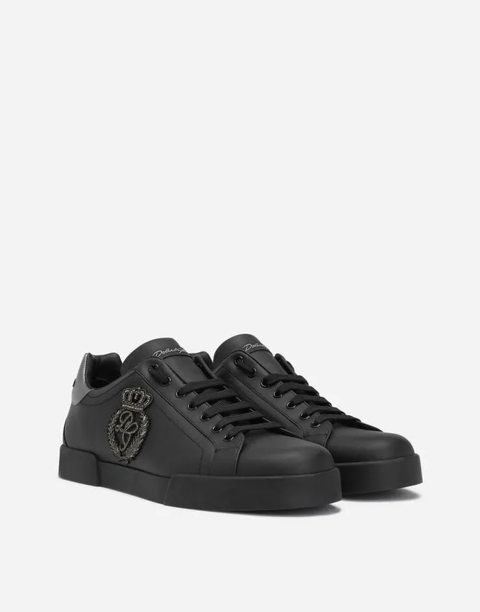 Dolce and Gabbana Sneakers Men Calfskin Nappa Portofino Sneakers With Crown Patch Blacksilver Dolce and Gabbana Sneakers Men Calfskin Nappa Portofino Sneakers With Crown Patch Blacksilver
