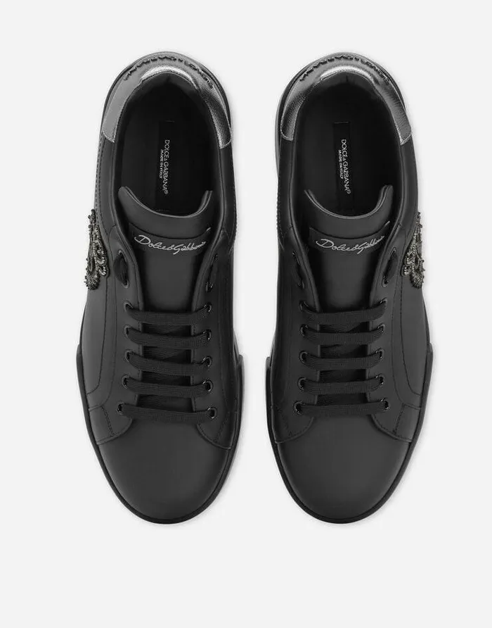 Dolce and Gabbana Sneakers Men Calfskin Nappa Portofino Sneakers With Crown Patch Blacksilver Dolce and Gabbana Sneakers Men Calfskin Nappa Portofino Sneakers With Crown Patch Blacksilver