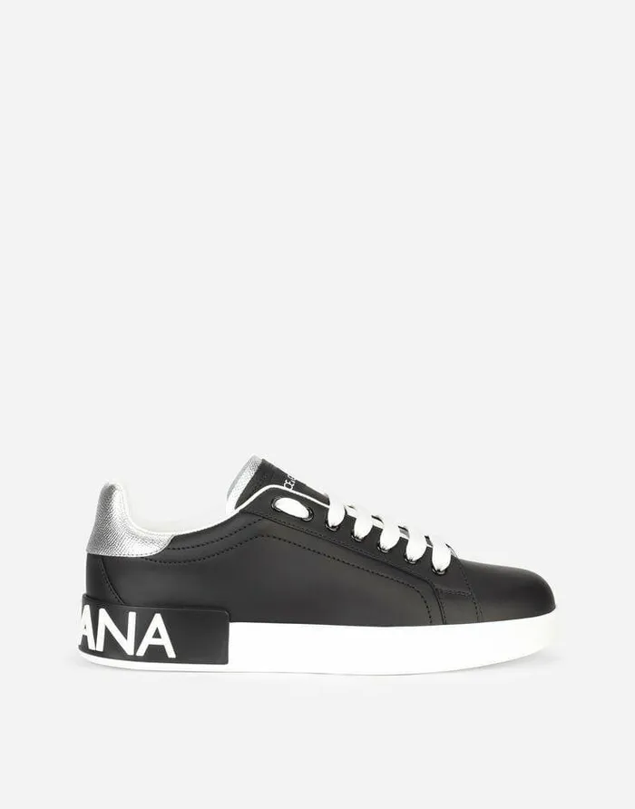 Dolce and Gabbana Sneakers Women Calfskin Nappa Portofino Sneakers Blacksilver
