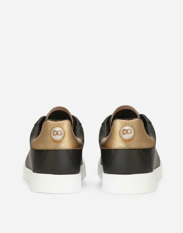 Dolce and Gabbana Sneakers Women Calfskin Nappa Portofino Sneakers With Lettering Blackgold Dolce and Gabbana Sneakers Women Calfskin Nappa Portofino Sneakers With Lettering Blackgold