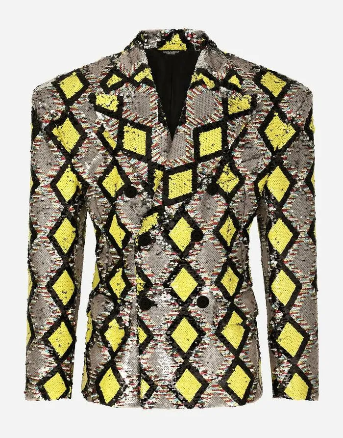 Dolce and Gabbana Suits And Blazers Men Doublebreasted Jacket With Sequined Diamonddesign Multicolor Dolce and Gabbana Suits And Blazers Men Doublebreasted Jacket With Sequined Diamonddesign Multicolor