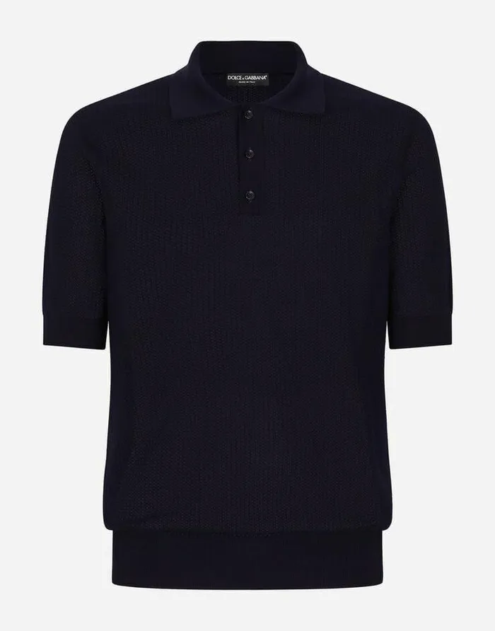 Dolce and Gabbana Sweaters And Cardigans Men Cotton Polo Shirt With Logo Label Blue