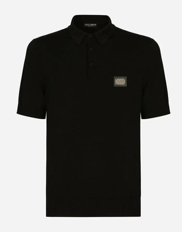 Dolce and Gabbana Sweaters And Cardigans Men Wool Poloshirt With Branded Tag Black
