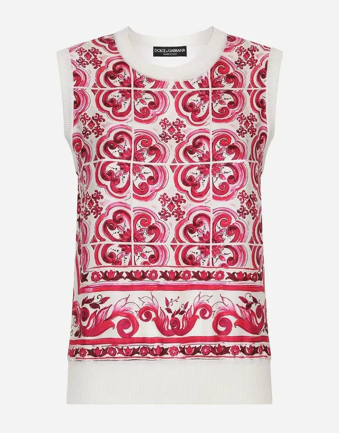 Dolce and Gabbana Sweaters And Cardigans Women Majolicaprint Silk And Twill Sweater Multicolor