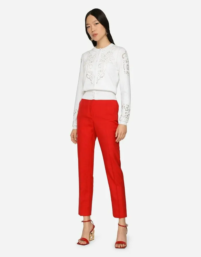 Dolce and Gabbana Sweaters And Cardigans Women Silk Cardigan With DG Openwork Embroidery White Dolce and Gabbana Sweaters And Cardigans Women Silk Cardigan With DG Openwork Embroidery White