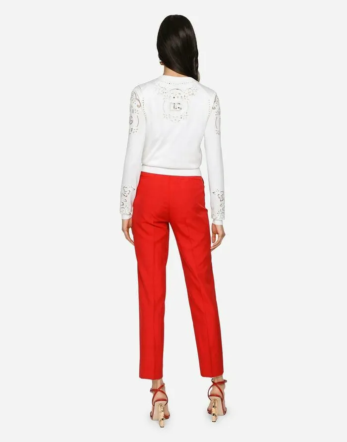 Dolce and Gabbana Sweaters And Cardigans Women Silk Cardigan With DG Openwork Embroidery White Dolce and Gabbana Sweaters And Cardigans Women Silk Cardigan With DG Openwork Embroidery White