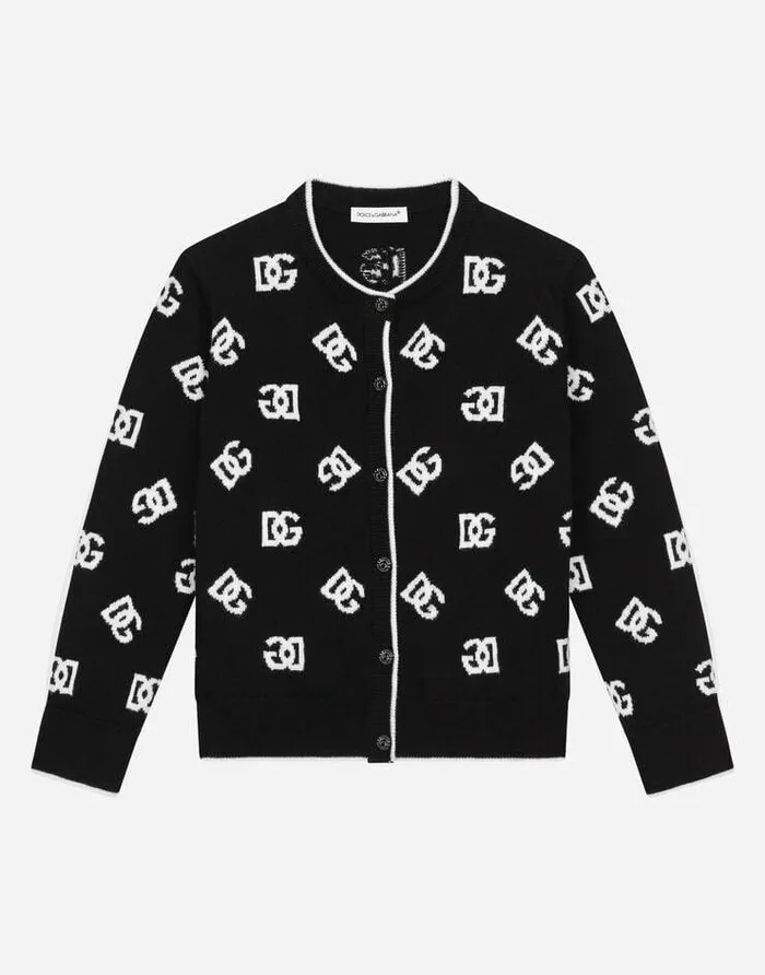 Dolce and Gabbana Sweaters Children Wool Cardigan With Jacquard Logo Multicolor