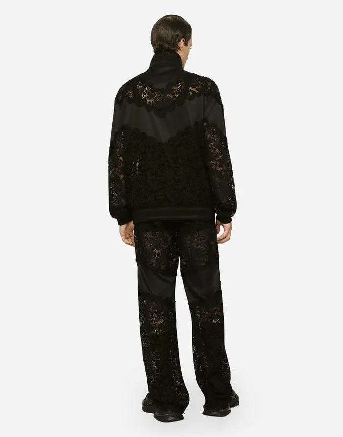 Dolce and Gabbana Sweatshirts Men Cordonetto Lace And Technical Jersey Sweatshirt Black