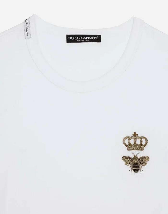 Dolce and Gabbana TShirts And Polos Men Cotton Tshirt With Embroidery White