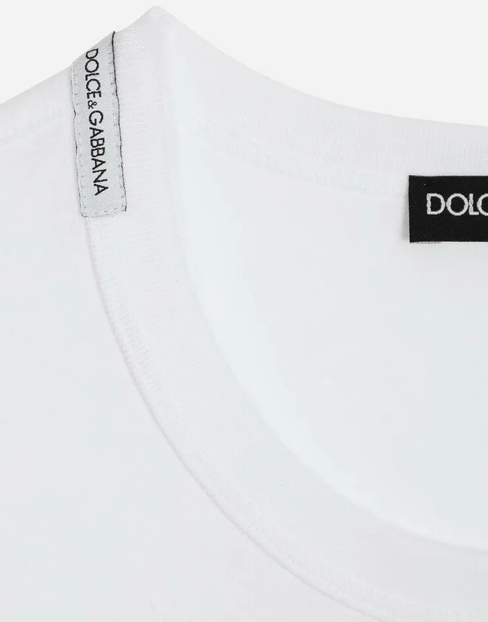 Dolce and Gabbana TShirts And Polos Men Cotton Tshirt With Embroidery White