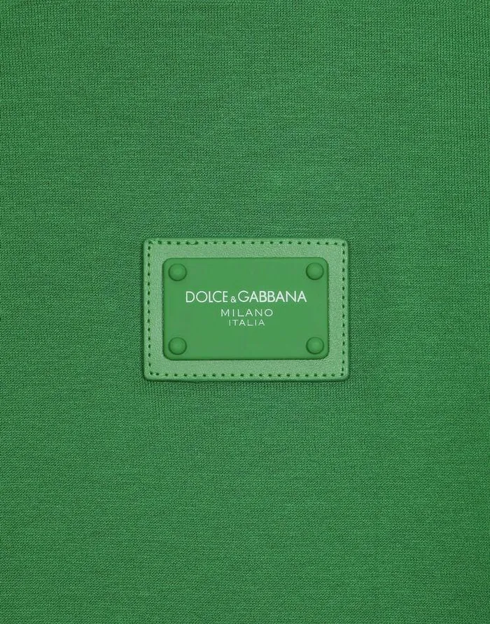 Dolce and Gabbana TShirts And Polos Men Cotton Tshirt With Logoed Plaque Green