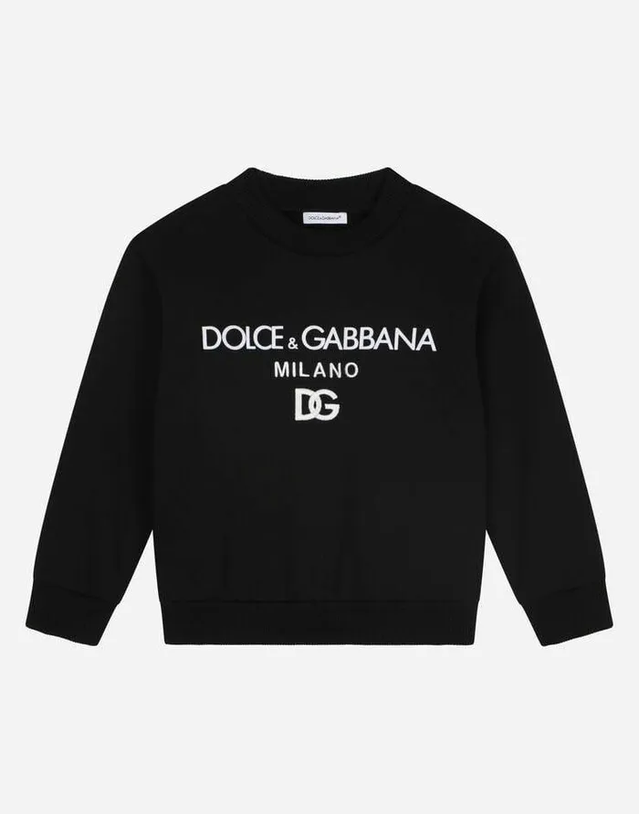 Dolce and Gabbana TShirts And Sweatshirts Children Jersey Roundneck Sweatshirt With DG Milano Embroidery Black Dolce and Gabbana TShirts And Sweatshirts Children Jersey Roundneck Sweatshirt With DG Milano Embroidery Black
