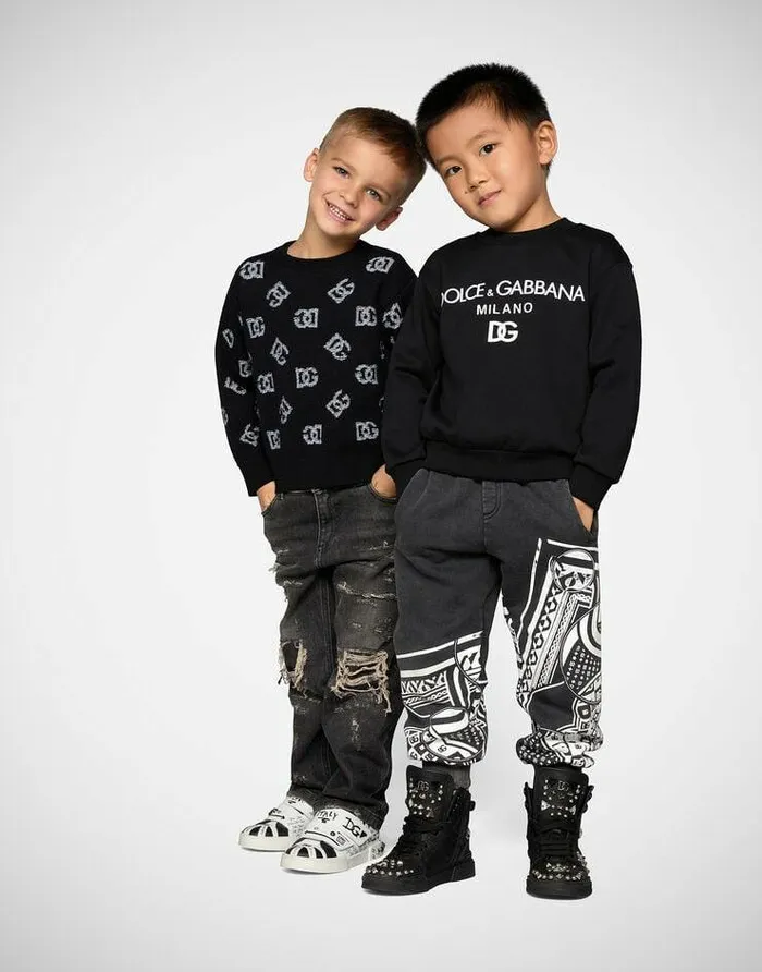 Dolce and Gabbana TShirts And Sweatshirts Children Jersey Roundneck Sweatshirt With DG Milano Embroidery Black Dolce and Gabbana TShirts And Sweatshirts Children Jersey Roundneck Sweatshirt With DG Milano Embroidery Black