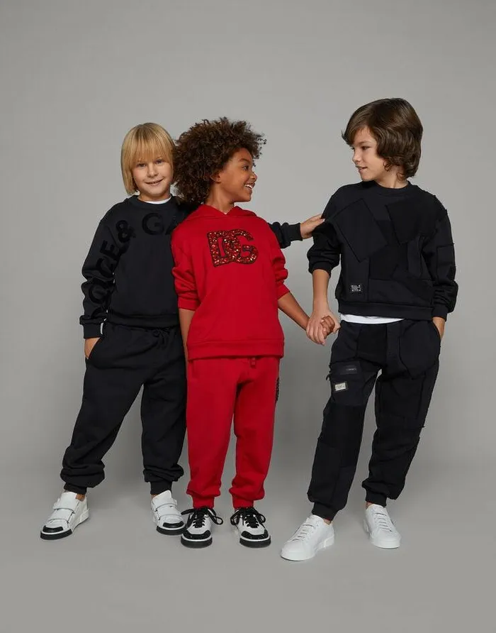 Dolce and Gabbana TShirts And Sweatshirts Children Jersey Roundneck Sweatshirt With Patchwork Black