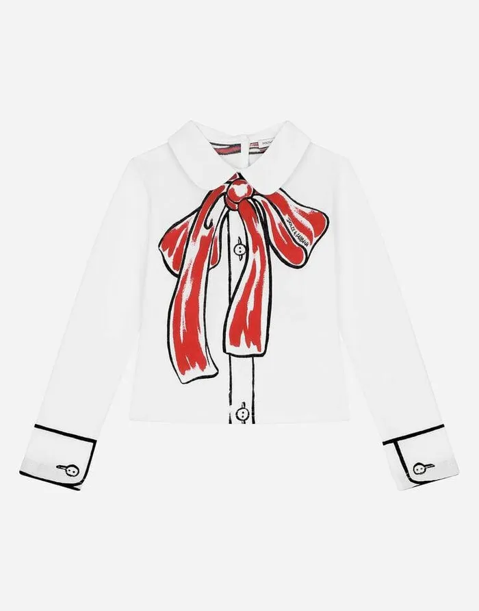 Dolce and Gabbana TShirts And Sweatshirts Children Jersey Tshirt With Bow Print White