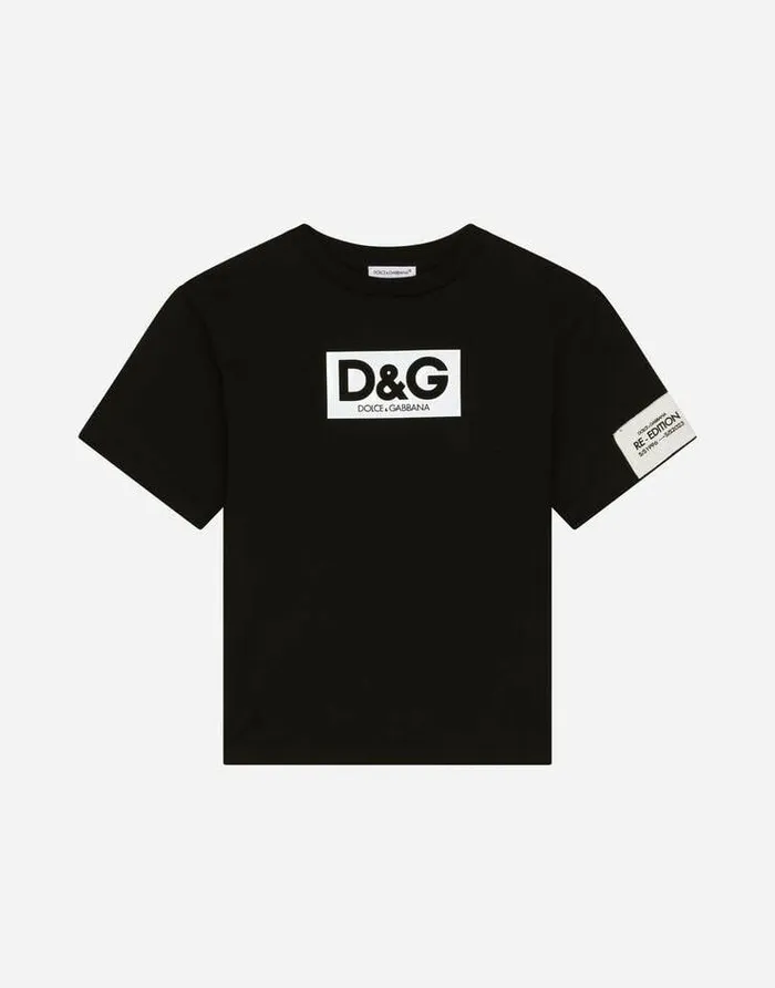 Dolce and Gabbana TShirts And Sweatshirts Children Jersey Tshirt With Heatsealed Logo Print Black