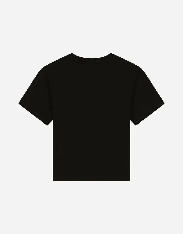 Dolce and Gabbana TShirts And Sweatshirts Children Jersey Tshirt With Heatsealed Logo Print Black