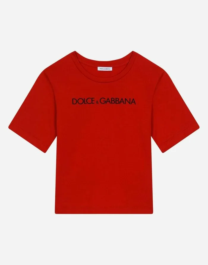 Dolce and Gabbana TShirts And Sweatshirts Children Jersey Tshirt With Logo Print Red