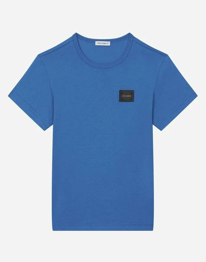 Dolce and Gabbana TShirts And Sweatshirts Children Jersey Tshirt With Logo Tag Turquoise