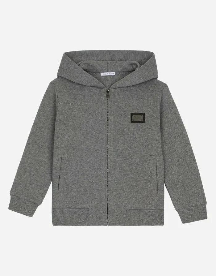 Dolce and Gabbana TShirts And Sweatshirts Children Zipup Hoodie With Logo Tag Grey