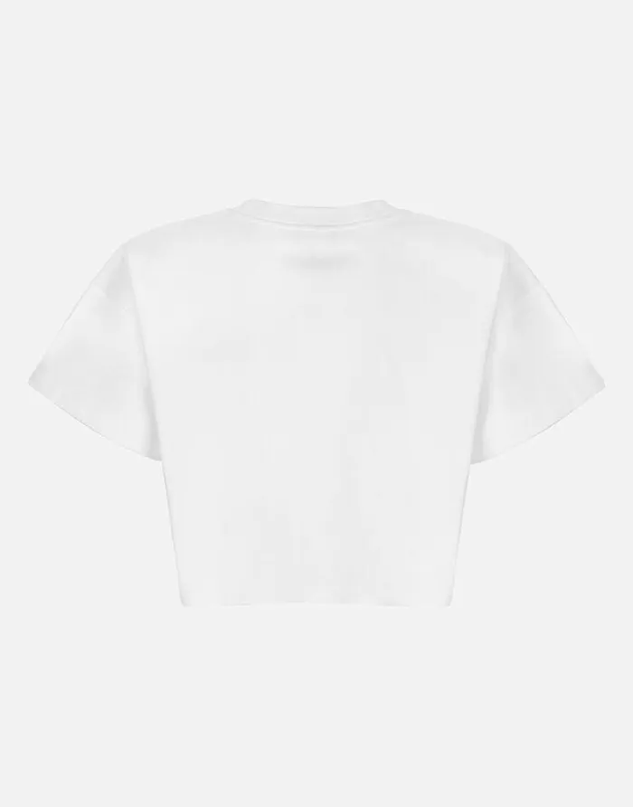 Dolce and Gabbana TShirts And Sweatshirts Women Cropped Jersey Tshirt With DolceandGabbana Lettering White Dolce and Gabbana TShirts And Sweatshirts Women Cropped Jersey Tshirt With DolceandGabbana Lettering White