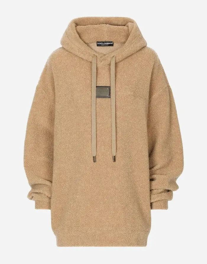 Dolce and Gabbana TShirts And Sweatshirts Women Wool Jersey Hoodie With Logo Tag Beige