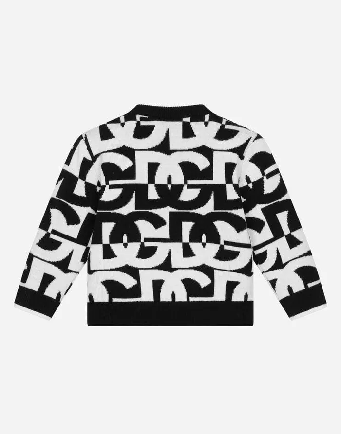 Dolce and Gabbana Topwear Children Roundneck Sweater With Jacquard DG Logo Multicolor Dolce and Gabbana Topwear Children Roundneck Sweater With Jacquard DG Logo Multicolor