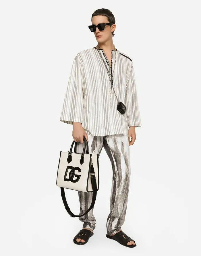 Dolce and Gabbana Totes WomenMen Canvas Shopper With Calfskin Nappa Details Multicolor