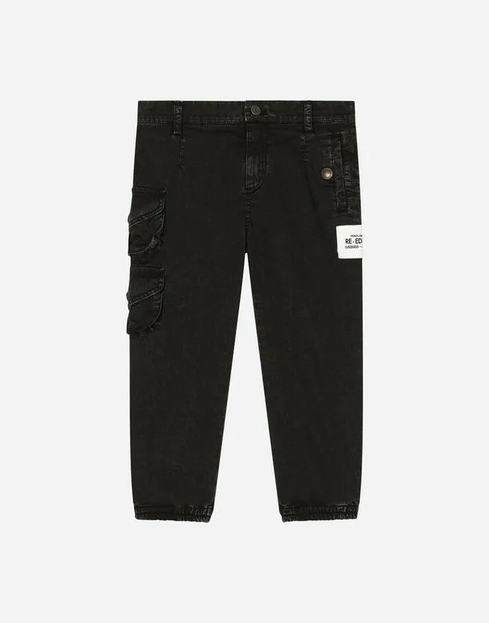 Dolce and Gabbana Trousers And Shorts Children Garmentdyed Cotton Cargo Pants Black