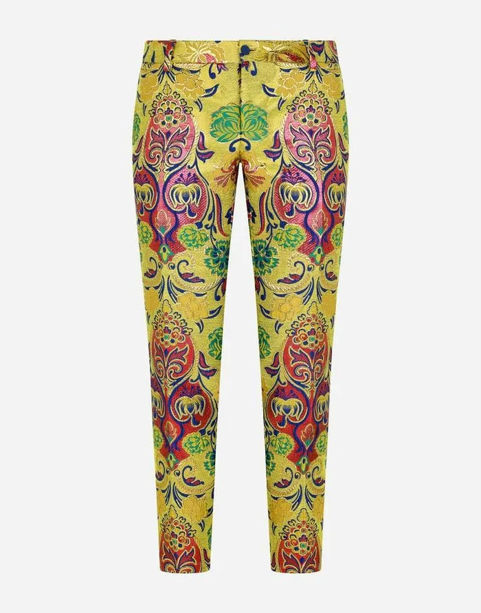 Dolce and Gabbana Trousers And Shorts Men Floral Lurex Jacquard Pants Multicolor