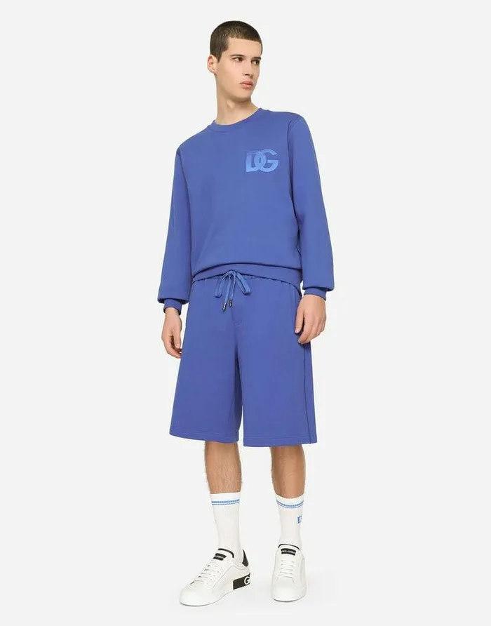 Dolce and Gabbana Trousers And Shorts Men Jersey Jogging Shorts With DG Embroidery Blue Dolce and Gabbana Trousers And Shorts Men Jersey Jogging Shorts With DG Embroidery Blue