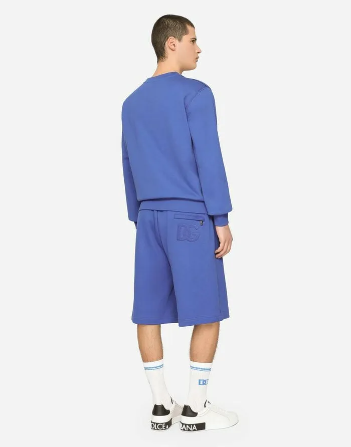 Dolce and Gabbana Trousers And Shorts Men Jersey Jogging Shorts With DG Embroidery Blue Dolce and Gabbana Trousers And Shorts Men Jersey Jogging Shorts With DG Embroidery Blue