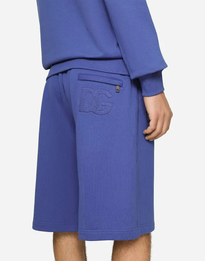 Dolce and Gabbana Trousers And Shorts Men Jersey Jogging Shorts With DG Embroidery Blue Dolce and Gabbana Trousers And Shorts Men Jersey Jogging Shorts With DG Embroidery Blue