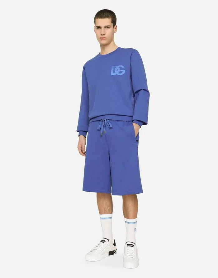 Dolce and Gabbana Trousers And Shorts Men Jersey Jogging Shorts With DG Embroidery Blue Dolce and Gabbana Trousers And Shorts Men Jersey Jogging Shorts With DG Embroidery Blue