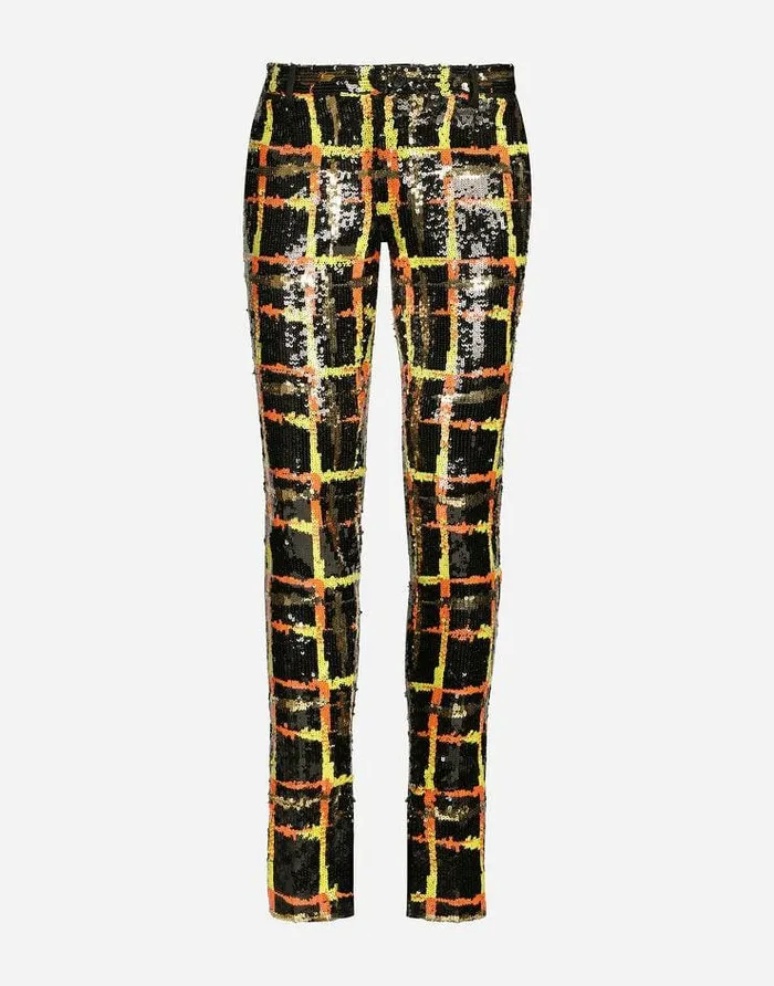 Dolce and Gabbana Trousers And Shorts Men Sequined Checked Pants Multicolor