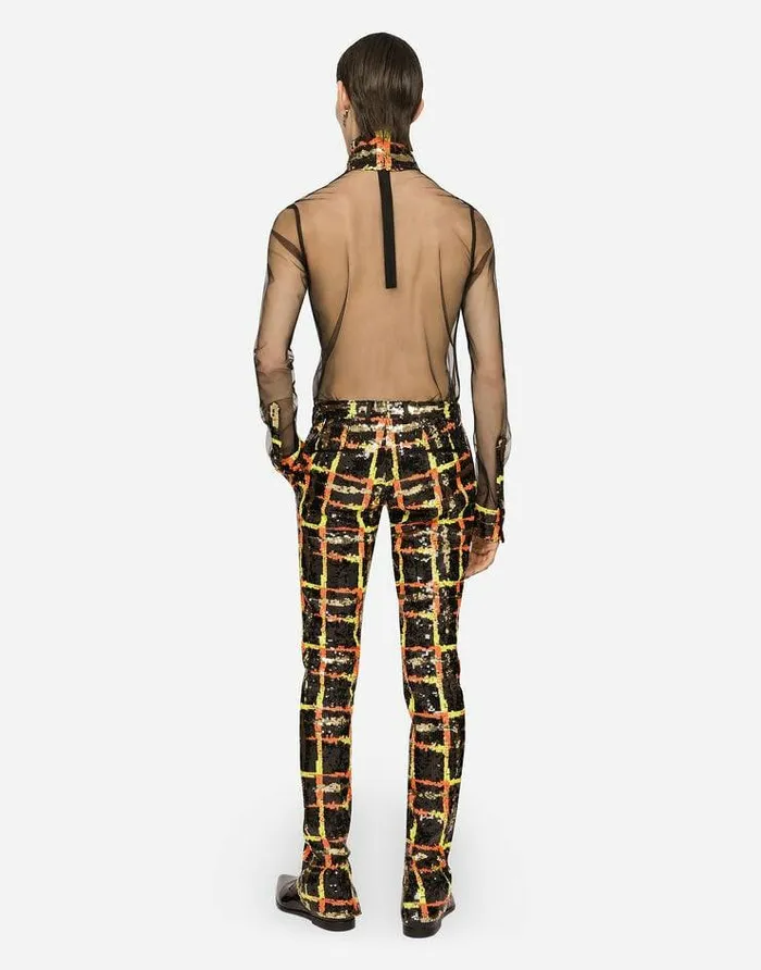 Dolce and Gabbana Trousers And Shorts Men Sequined Checked Pants Multicolor Dolce and Gabbana Trousers And Shorts Men Sequined Checked Pants Multicolor