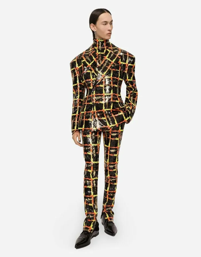 Dolce and Gabbana Trousers And Shorts Men Sequined Checked Pants Multicolor Dolce and Gabbana Trousers And Shorts Men Sequined Checked Pants Multicolor