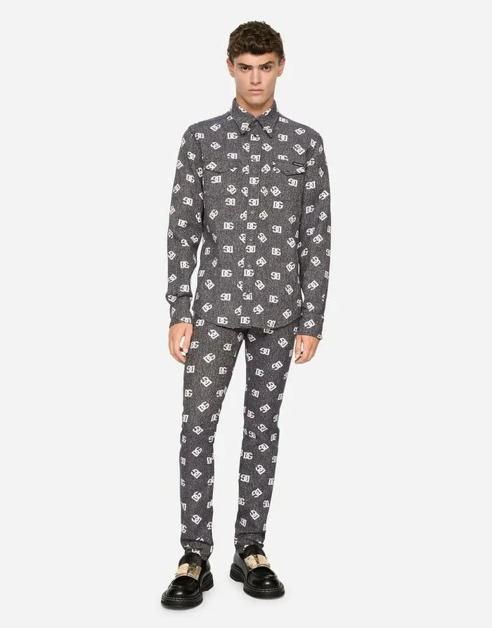 Dolce and Gabbana Trousers And Shorts Men Stretch Cotton Jacquard Skinny Pants With DG Detail Multicolor