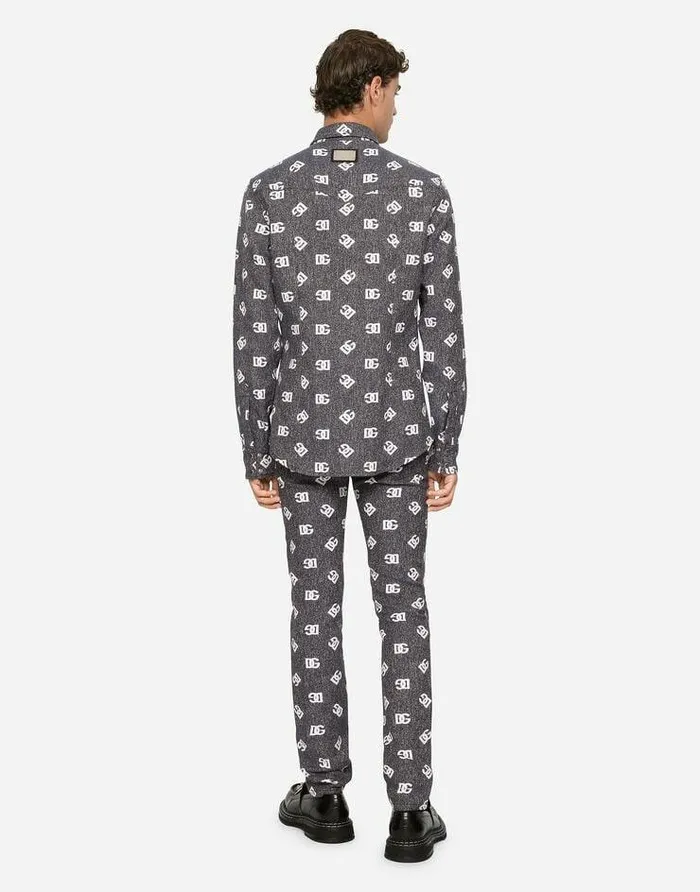 Dolce and Gabbana Trousers And Shorts Men Stretch Cotton Jacquard Skinny Pants With DG Detail Multicolor