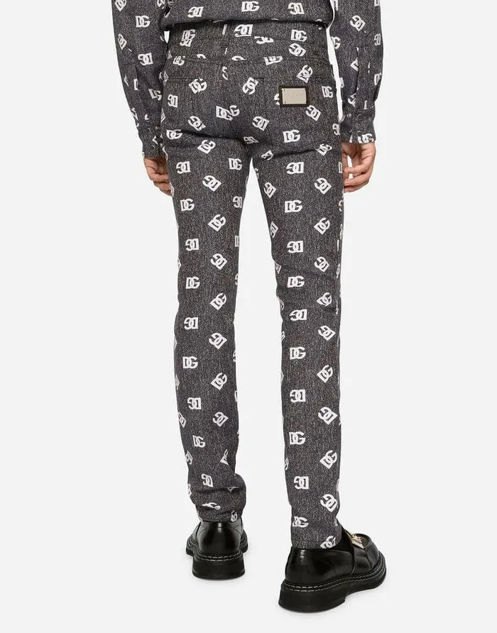 Dolce and Gabbana Trousers And Shorts Men Stretch Cotton Jacquard Skinny Pants With DG Detail Multicolor