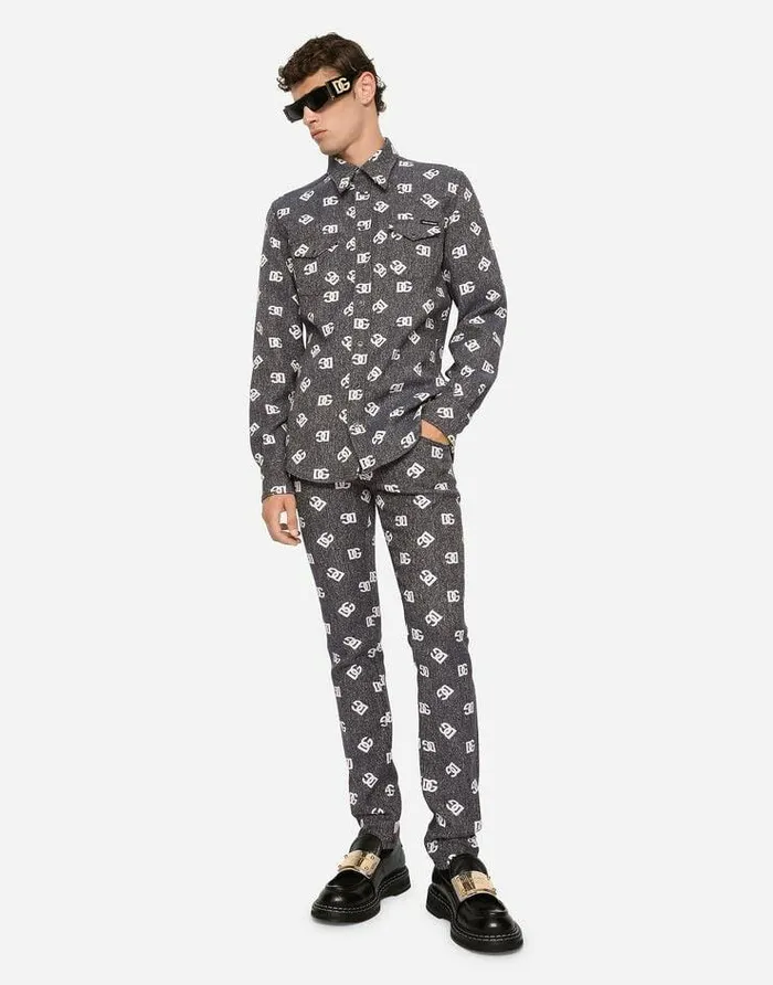 Dolce and Gabbana Trousers And Shorts Men Stretch Cotton Jacquard Skinny Pants With DG Detail Multicolor