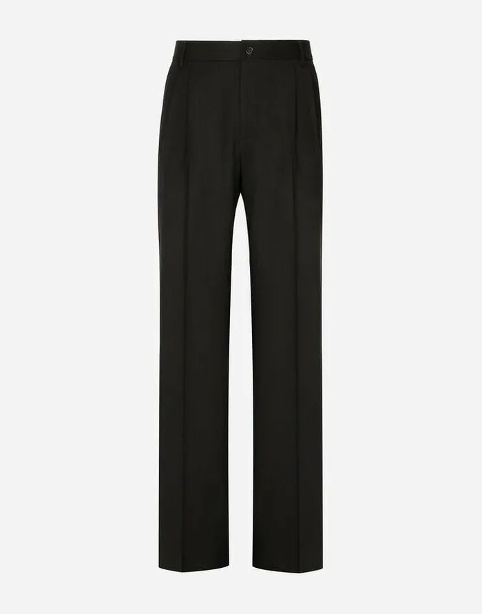 Dolce and Gabbana Trousers And Shorts Men Stretch Virgin Wool Pants With Straight Leg Black