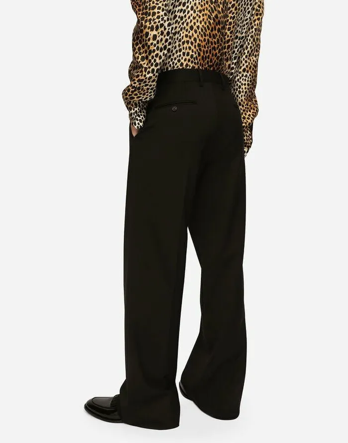 Dolce and Gabbana Trousers And Shorts Men Stretch Virgin Wool Pants With Straight Leg Black
