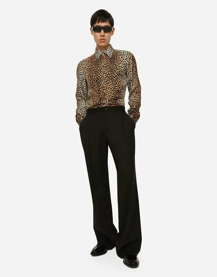 Dolce and Gabbana Trousers And Shorts Men Stretch Virgin Wool Pants With Straight Leg Black