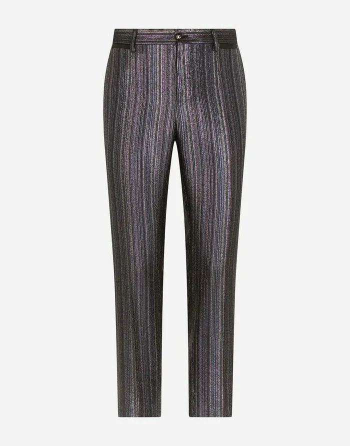 Dolce and Gabbana Trousers And Shorts Men Striped Lurex Jacquard Pants Multicolor