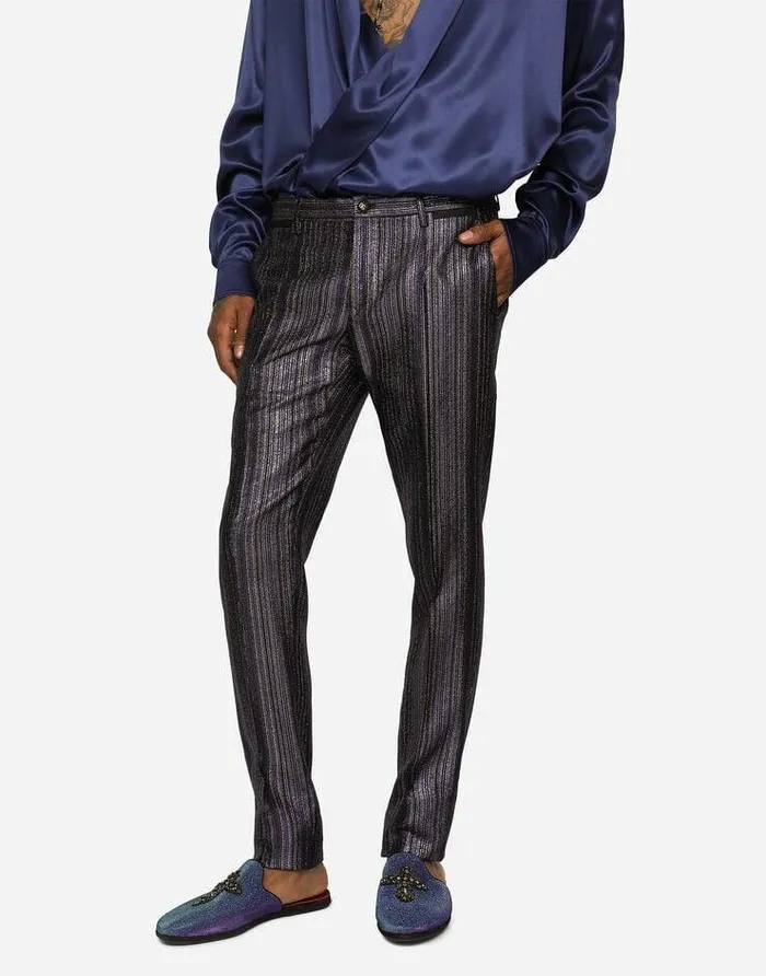 Dolce and Gabbana Trousers And Shorts Men Striped Lurex Jacquard Pants Multicolor Dolce and Gabbana Trousers And Shorts Men Striped Lurex Jacquard Pants Multicolor
