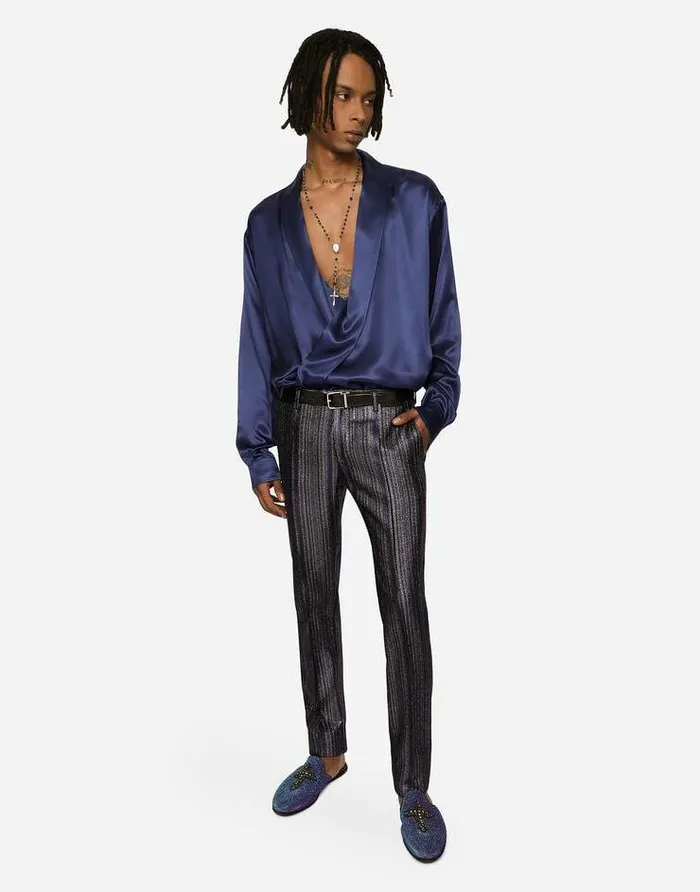 Dolce and Gabbana Trousers And Shorts Men Striped Lurex Jacquard Pants Multicolor Dolce and Gabbana Trousers And Shorts Men Striped Lurex Jacquard Pants Multicolor