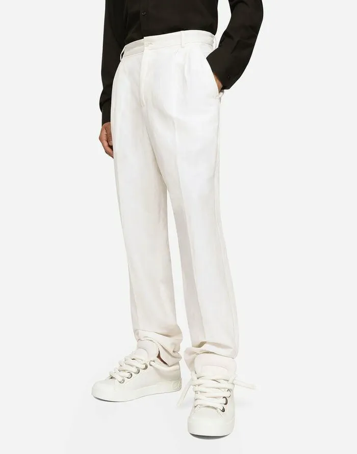 Dolce and Gabbana Trousers And Shorts Men Tailored Linen And Silk Pants White Dolce and Gabbana Trousers And Shorts Men Tailored Linen And Silk Pants White
