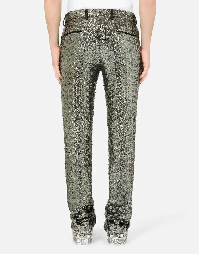 Dolce and Gabbana Trousers And Shorts Men Tailored Sequined Pants Grey Dolce and Gabbana Trousers And Shorts Men Tailored Sequined Pants Grey