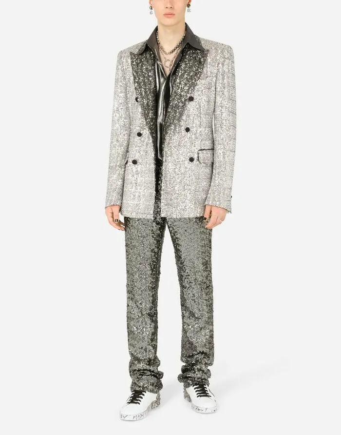 Dolce and Gabbana Trousers And Shorts Men Tailored Sequined Pants Grey Dolce and Gabbana Trousers And Shorts Men Tailored Sequined Pants Grey